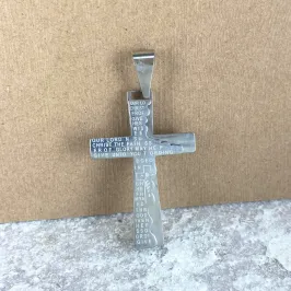 Pingente Aço Inox Prateado Grande Cruz